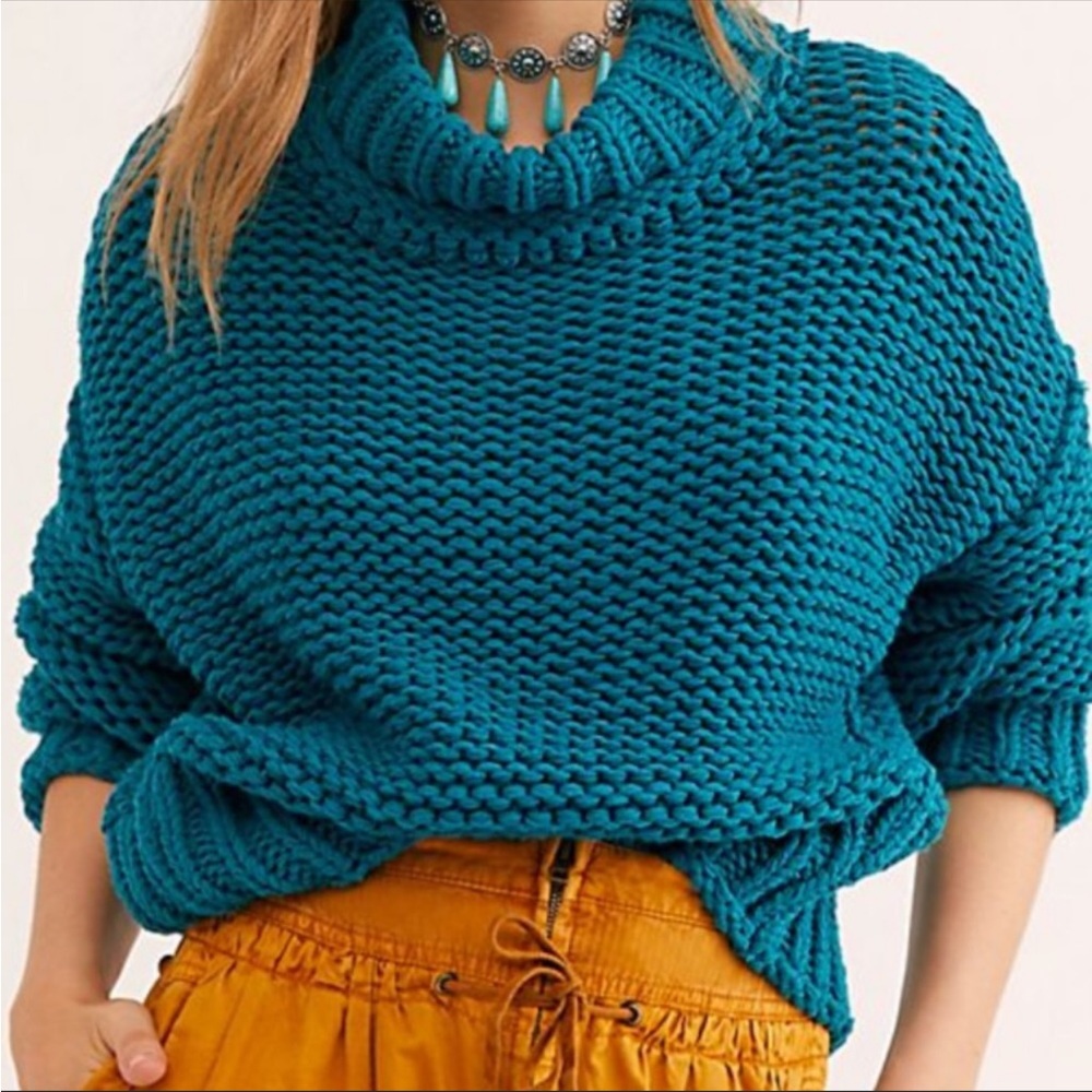 FREE PEOPLE My Only Sunshine Sweater Torquoise NWT - Picture 9 of 11